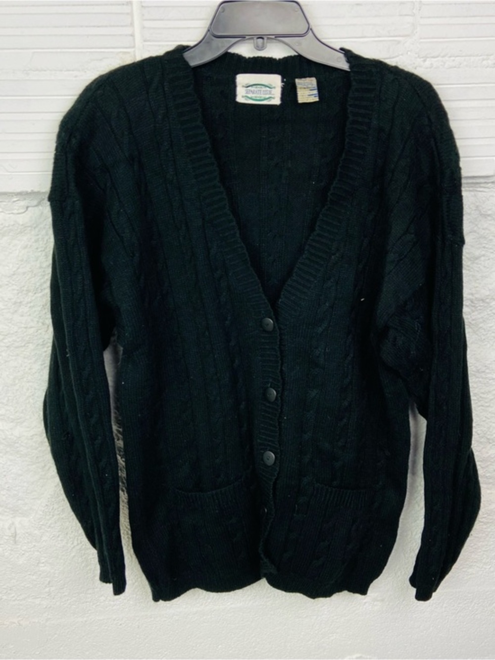 Separate Issue vintage Women's Black cable Knit preppy Cardigan size large